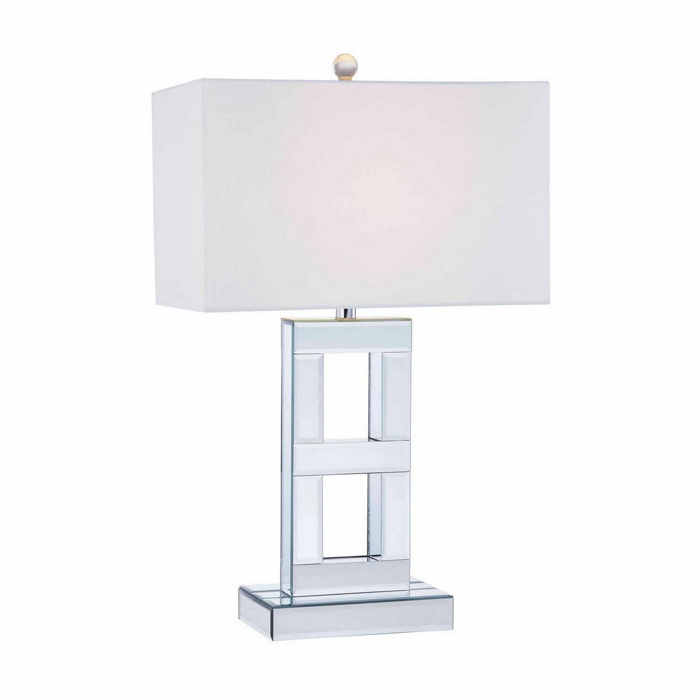 28 Inch Table Lamp Set of 2 Mirror Stand Rectangular Glass Silver By Casagear Home BM308960