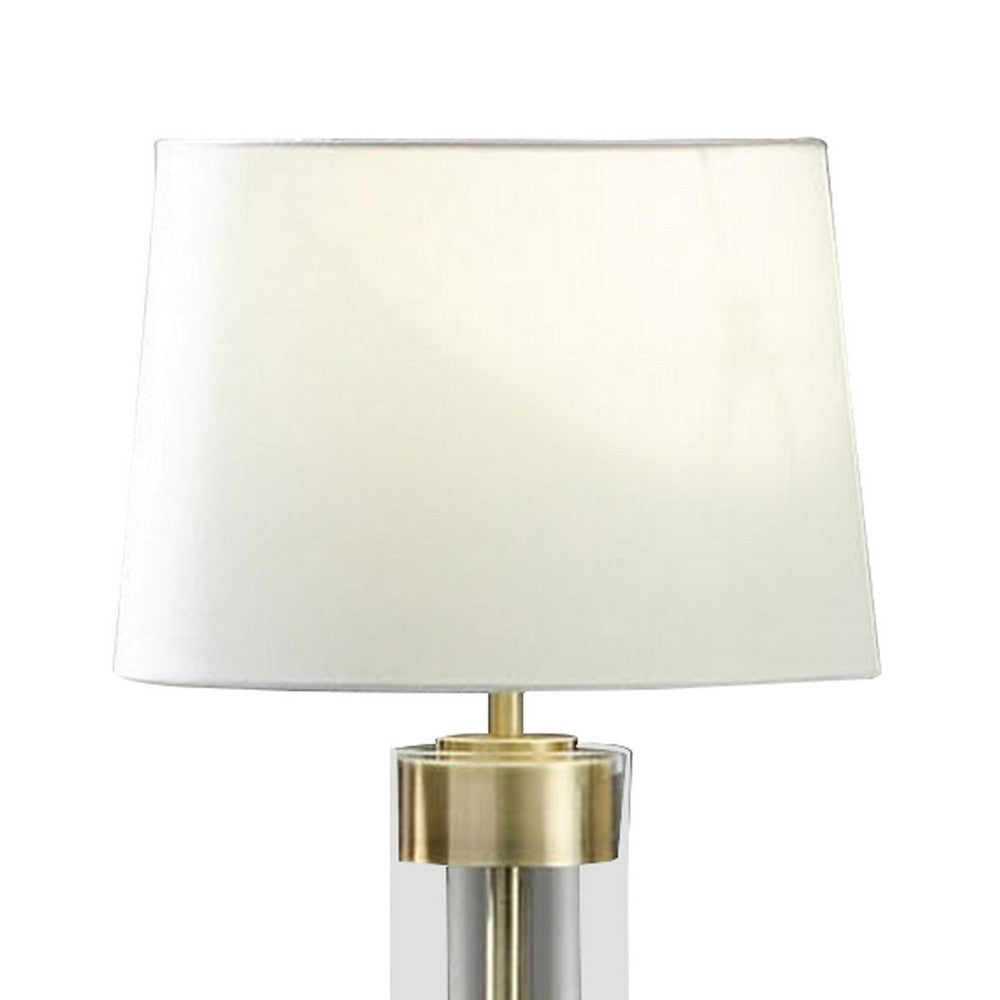 Kria 60 Inch Floor Lamp Clear Glass Stand Metal Bands Antique Brass By Casagear Home BM308961