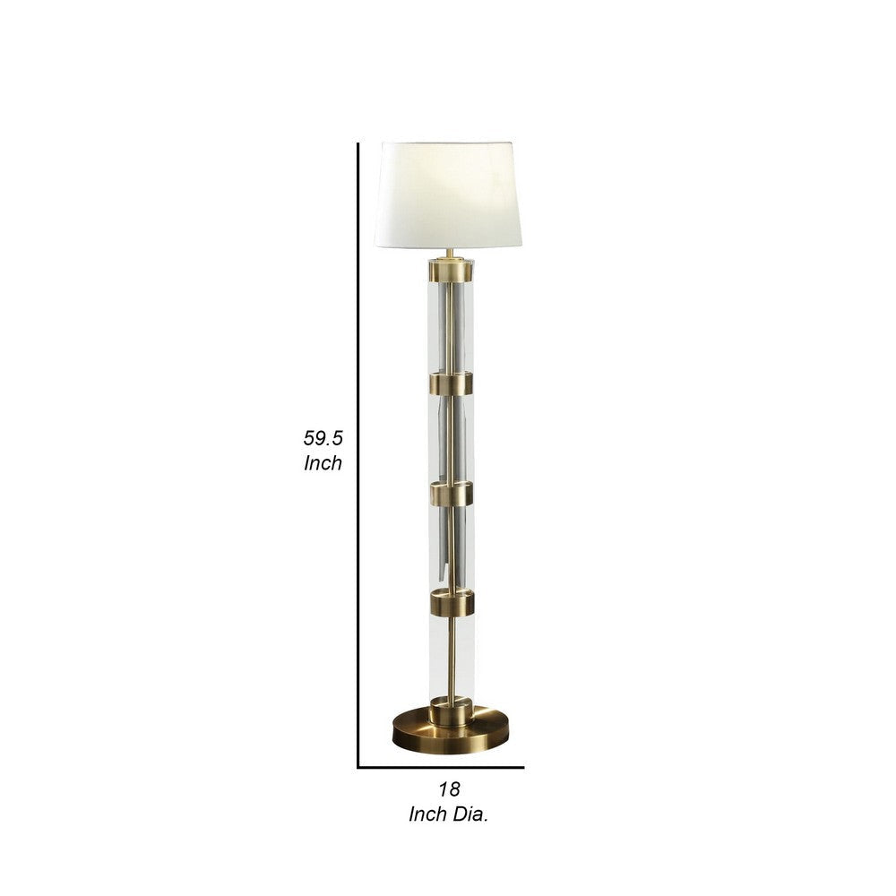 Kria 60 Inch Floor Lamp Clear Glass Stand Metal Bands Antique Brass By Casagear Home BM308961