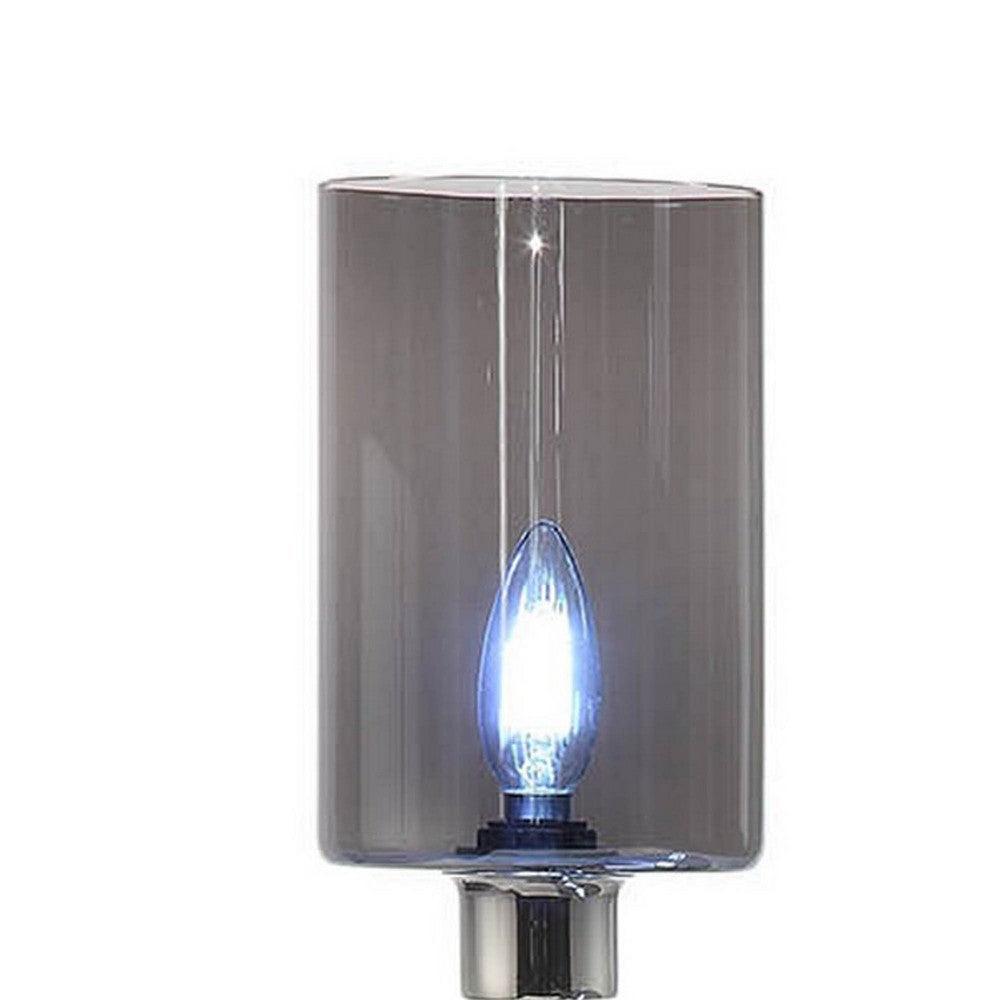 29 Inch Table Lamp with Dual Gray Shade Glass and Metal Nickel Finish By Casagear Home BM308963