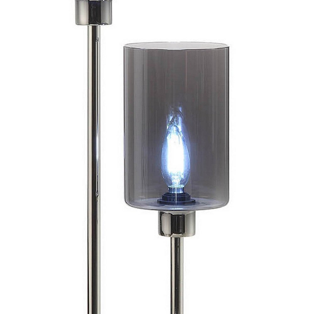 29 Inch Table Lamp with Dual Gray Shade Glass and Metal Nickel Finish By Casagear Home BM308963