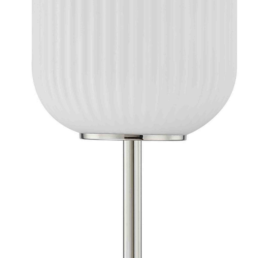 Aimy 27 Inch Table Lamp LED Glass Shade Metal Chrome and White Finish By Casagear Home BM308964