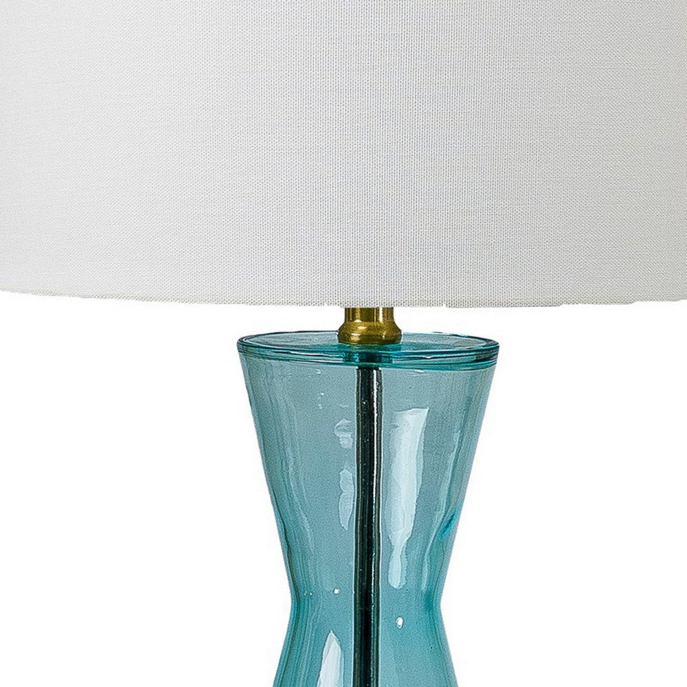 Elma 24 Inch Table Lamp Set of 2 Hourglass Stand Gold Trim Glass Blue By Casagear Home BM308966