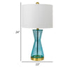 Elma 24 Inch Table Lamp Set of 2 Hourglass Stand Gold Trim Glass Blue By Casagear Home BM308966