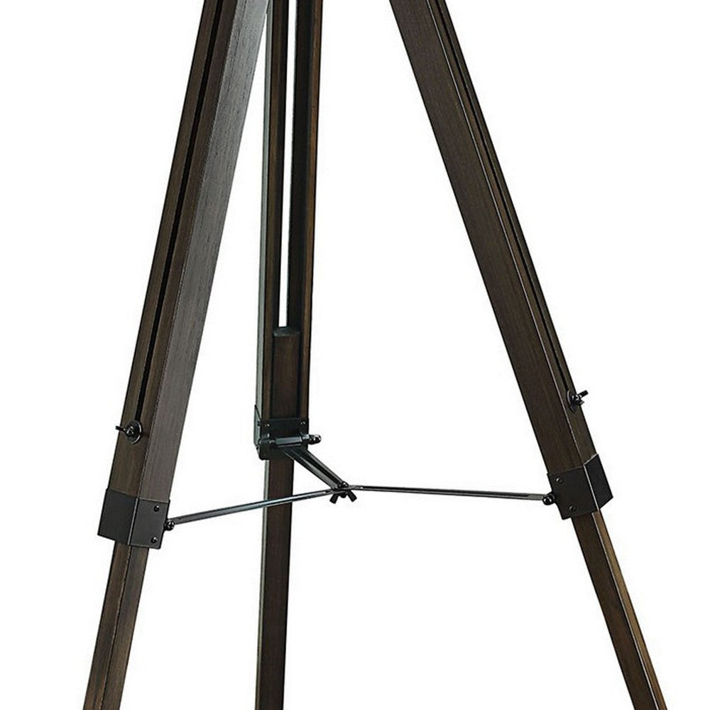 55 Inch Floor Lamp with Tripod Legs Spotlight Design Wood Black Finish By Casagear Home BM308969