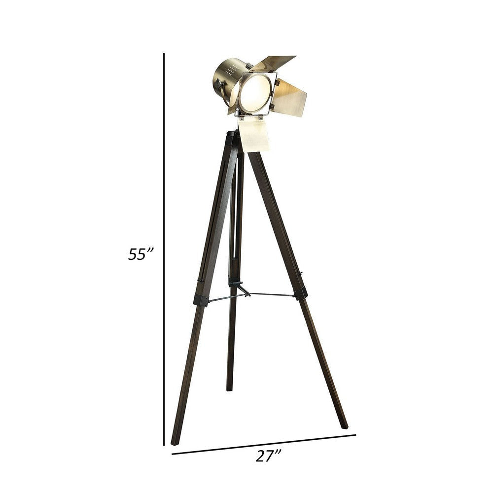 55 Inch Floor Lamp with Tripod Legs Spotlight Design Wood Black Finish By Casagear Home BM308969