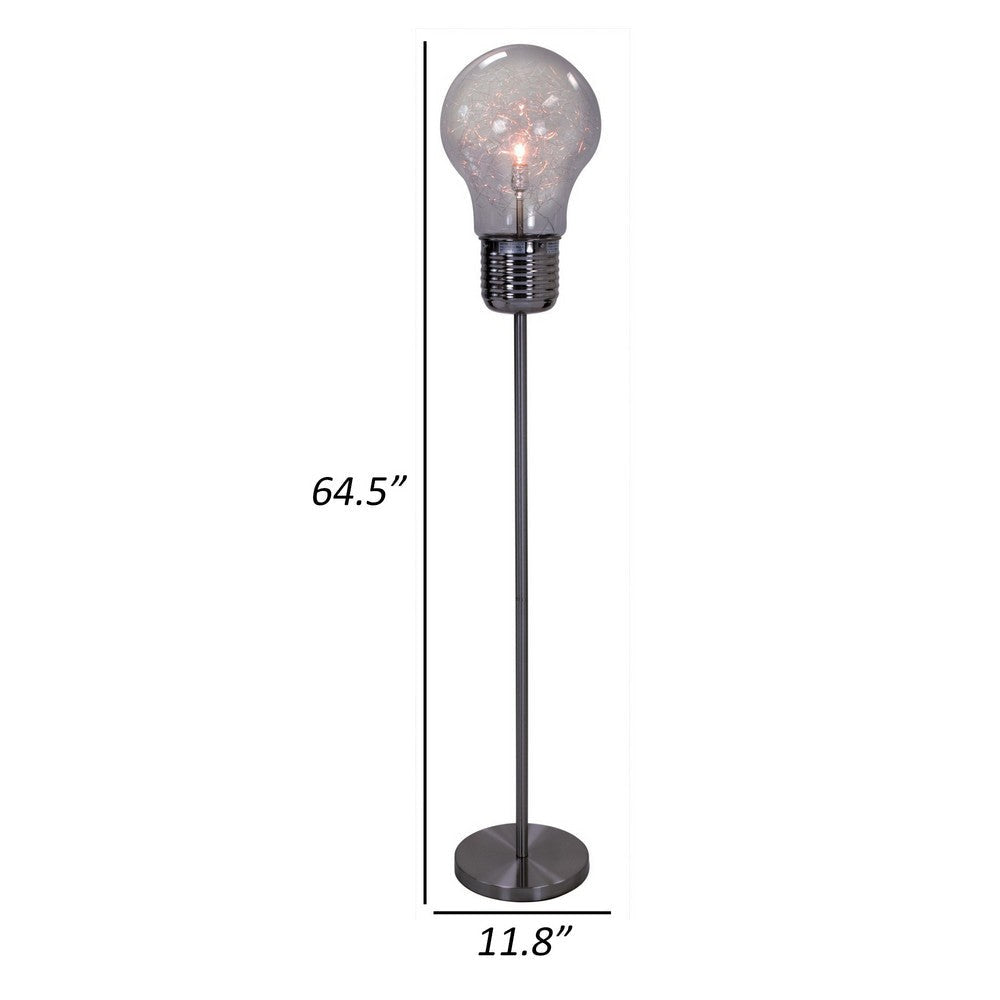 Febe 65 Inch Floor Lamp Large Bulb Shade Glass Metal Black Nickel By Casagear Home BM308972