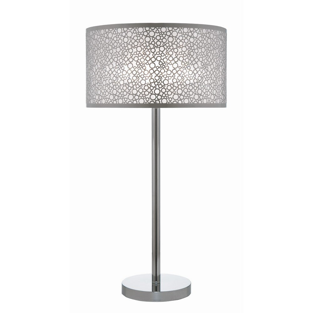 27 Inch Table Lamp with Metal and Fabric Shade, 
Sleek Chrome Finish By Casagear Home