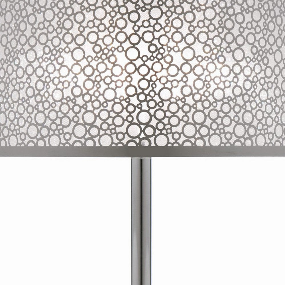 27 Inch Table Lamp with Metal and Fabric Shade Sleek Chrome Finish By Casagear Home BM308973