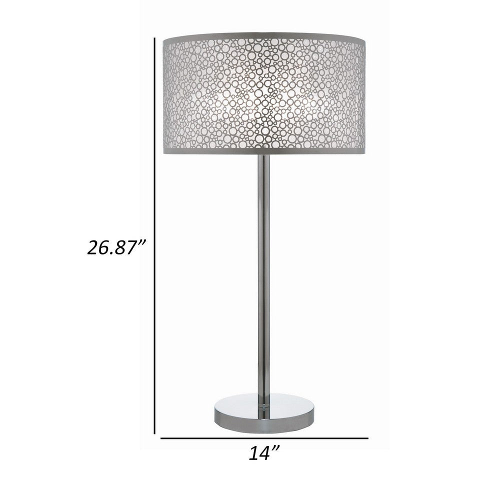 27 Inch Table Lamp with Metal and Fabric Shade Sleek Chrome Finish By Casagear Home BM308973