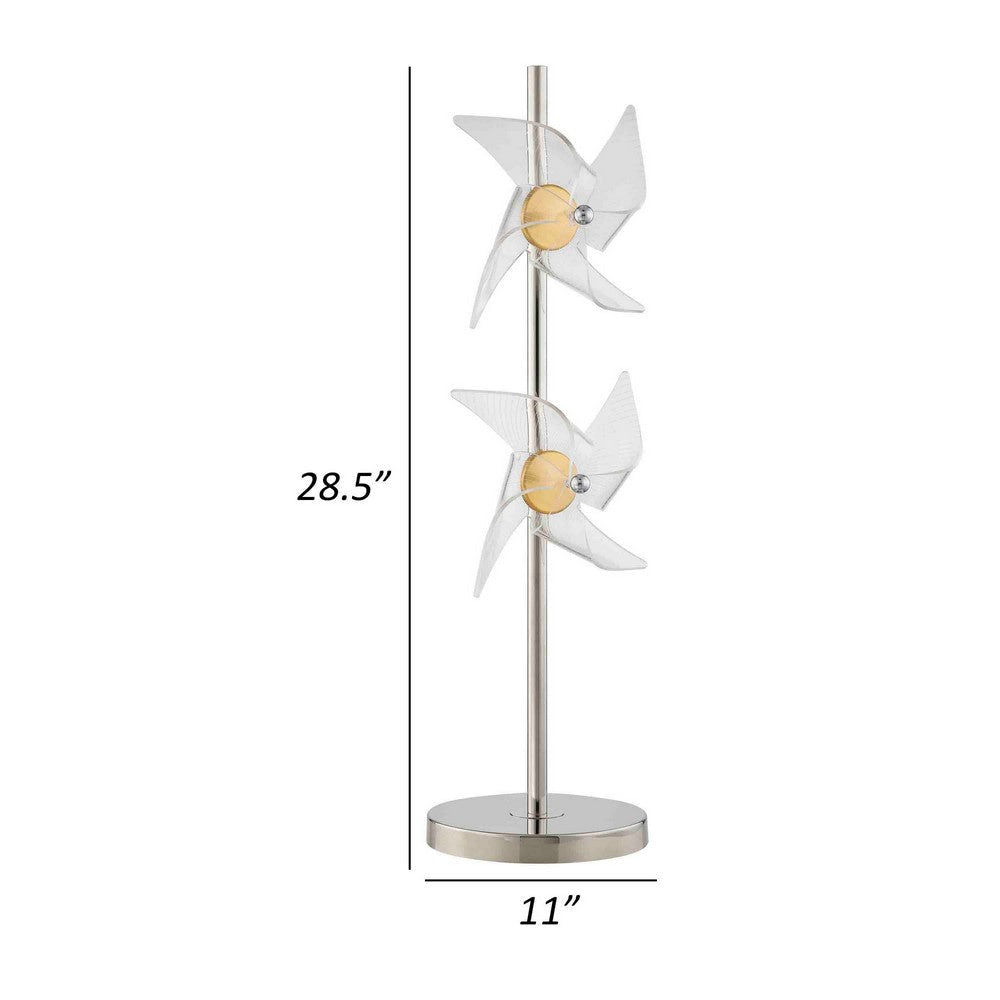 29 Inch Table Lamp LED Pinwheel Shades Metal Acrylic Sand Chrome By Casagear Home BM308974