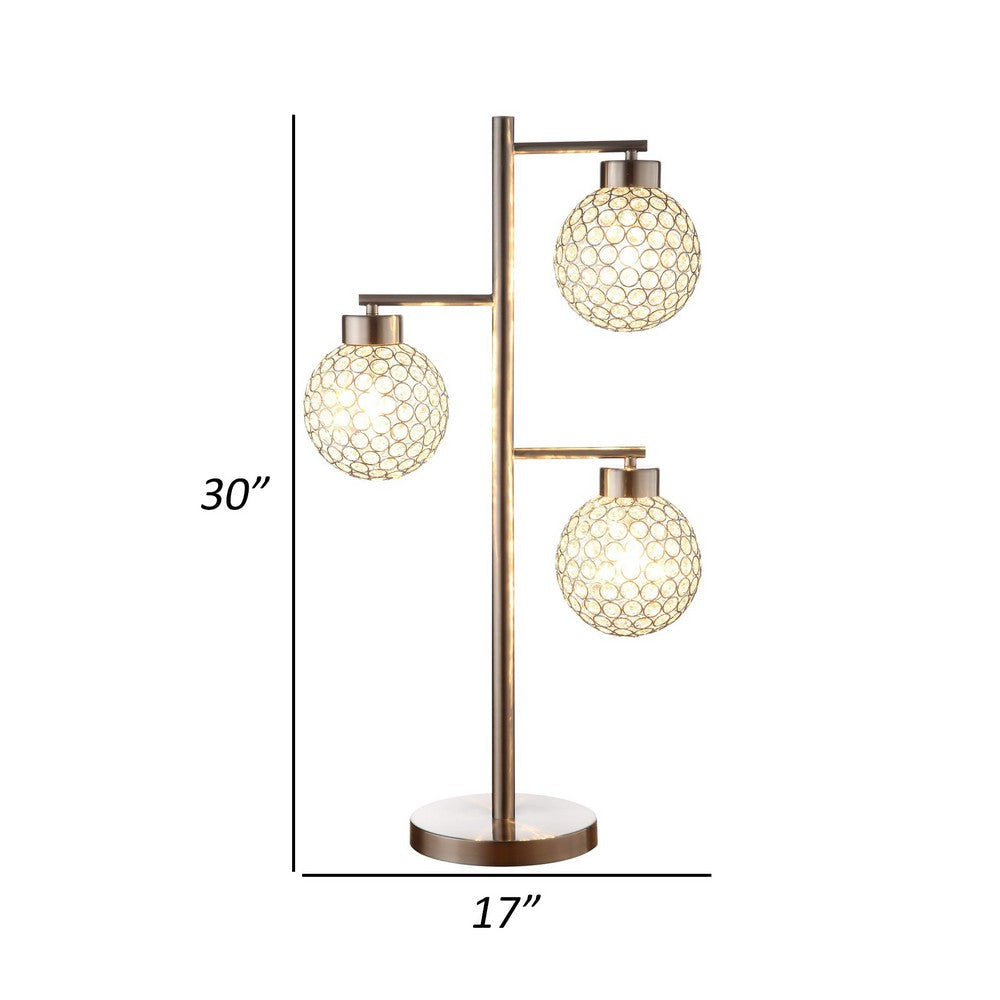 Fern 30 Inch Table Lamp with 3 Crystal Orb Shades Metal Sand Chrome By Casagear Home BM308975