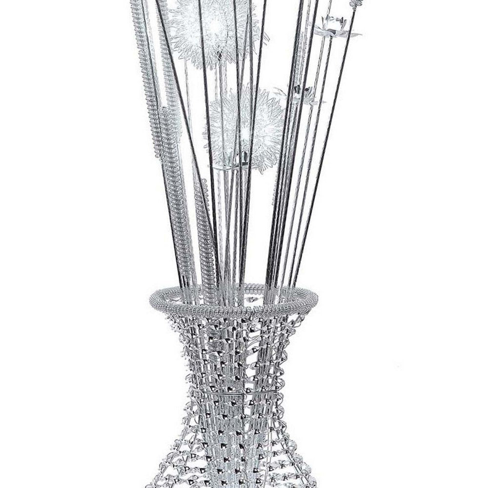 63 Inch Floor Lamp Flower Vase Design Wire Base Metal Chrome Finish By Casagear Home BM308977