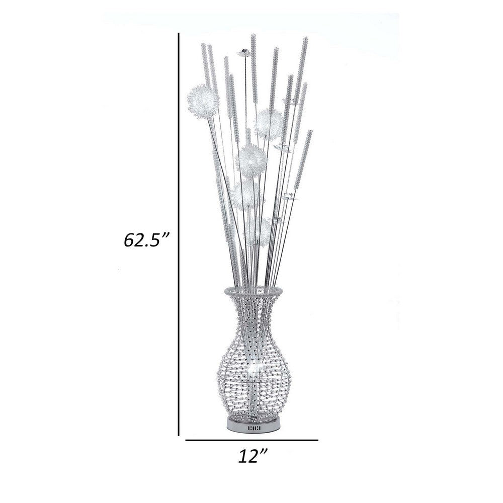 63 Inch Floor Lamp Flower Vase Design Wire Base Metal Chrome Finish By Casagear Home BM308977