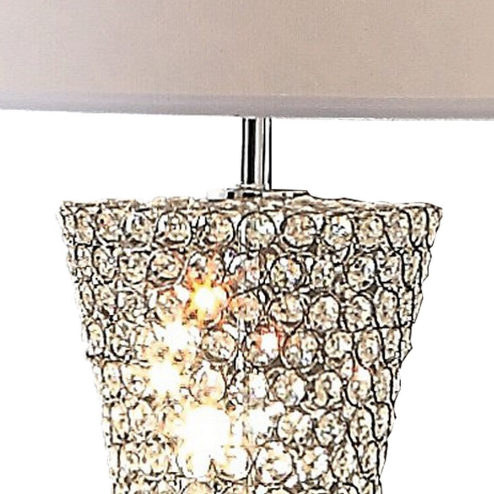 Wren 32 Inch Table Lamp Crystal Base with Subtle Curve Metal Silver By Casagear Home BM308978