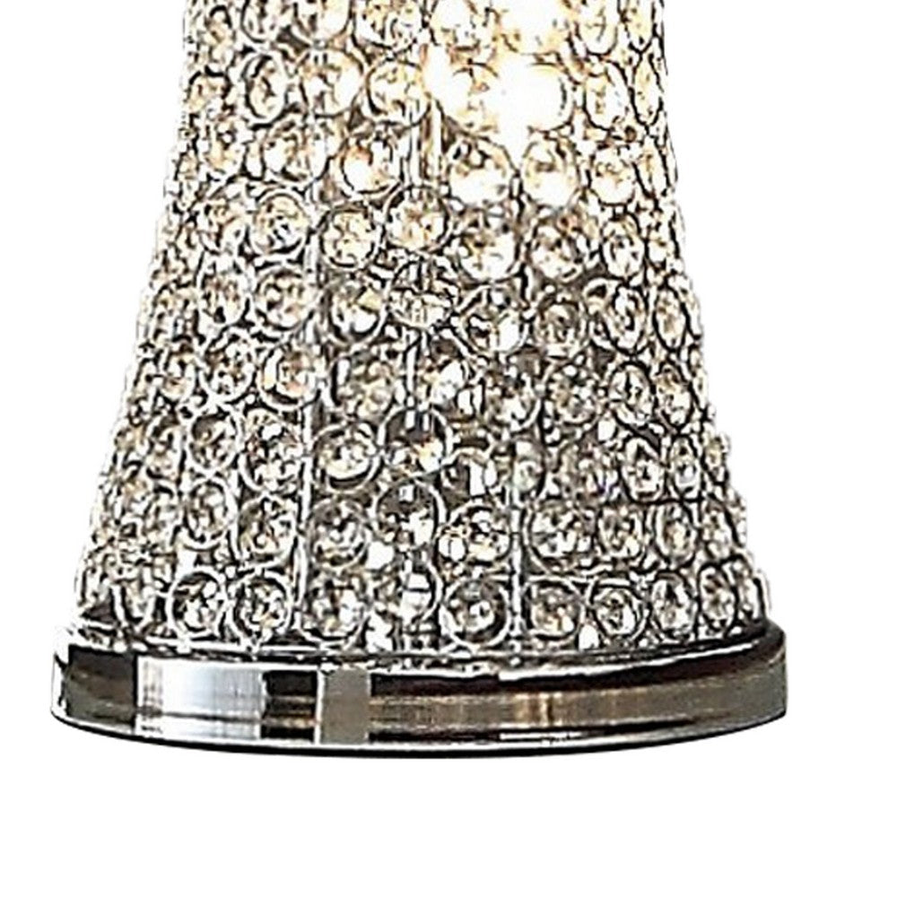 Wren 32 Inch Table Lamp Crystal Base with Subtle Curve Metal Silver By Casagear Home BM308978