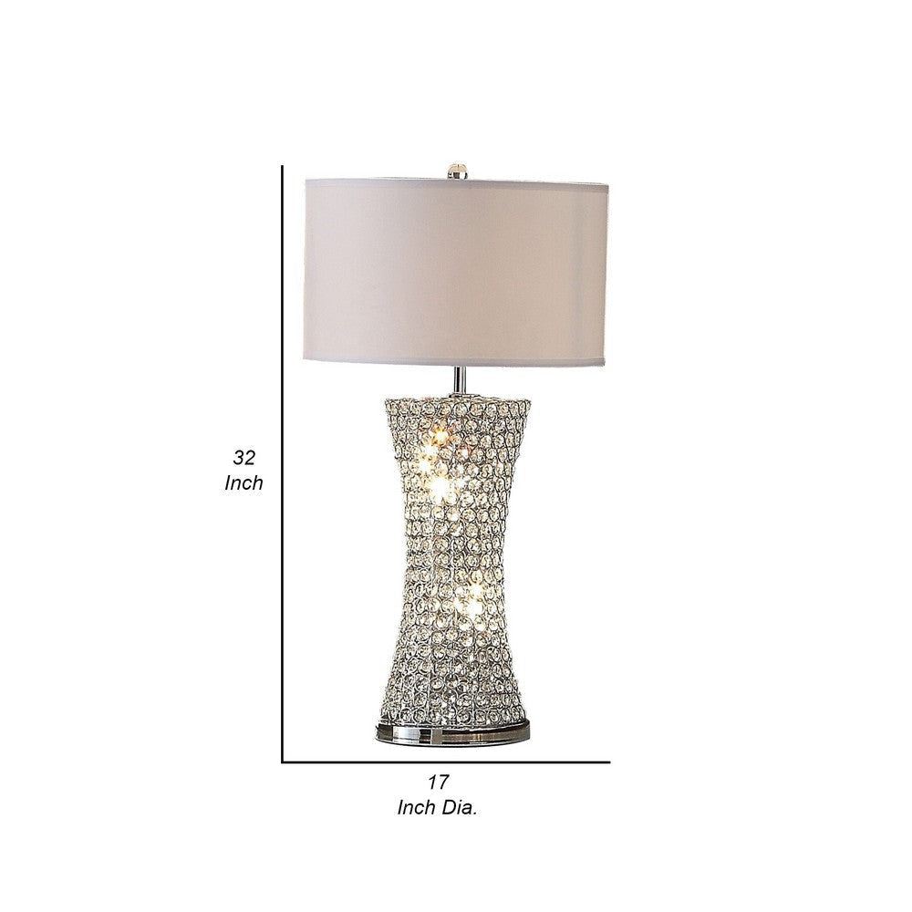 Wren 32 Inch Table Lamp Crystal Base with Subtle Curve Metal Silver By Casagear Home BM308978