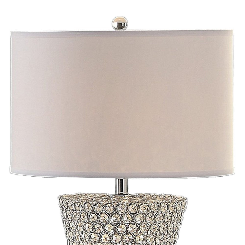 Wren 54 Inch Floor Lamp Crystal Base with Subtle Curve Metal Silver By Casagear Home BM308979