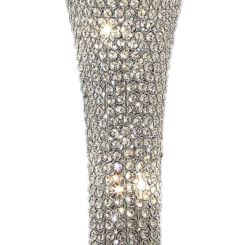 Wren 54 Inch Floor Lamp Crystal Base with Subtle Curve Metal Silver By Casagear Home BM308979