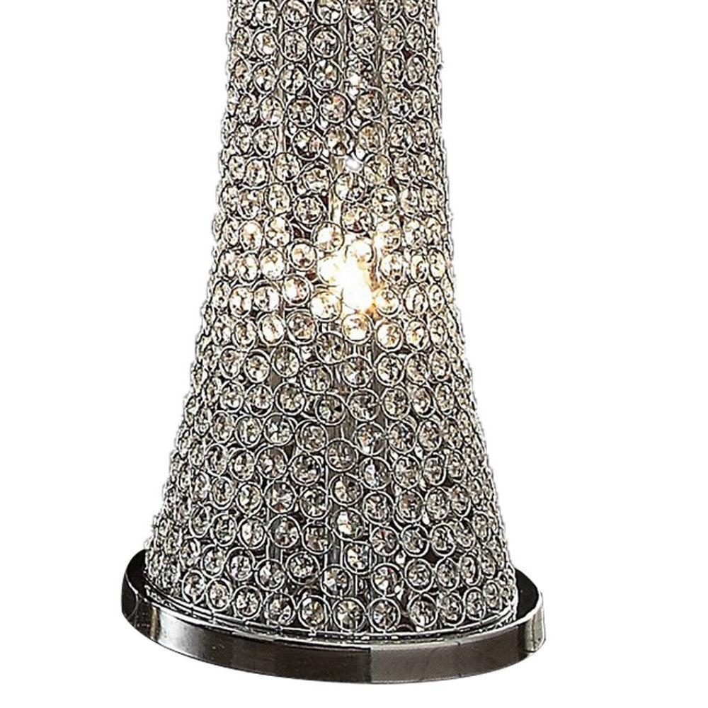 Wren 54 Inch Floor Lamp Crystal Base with Subtle Curve Metal Silver By Casagear Home BM308979