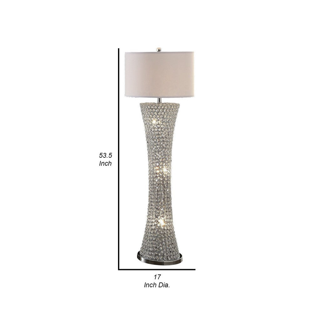 Wren 54 Inch Floor Lamp Crystal Base with Subtle Curve Metal Silver By Casagear Home BM308979