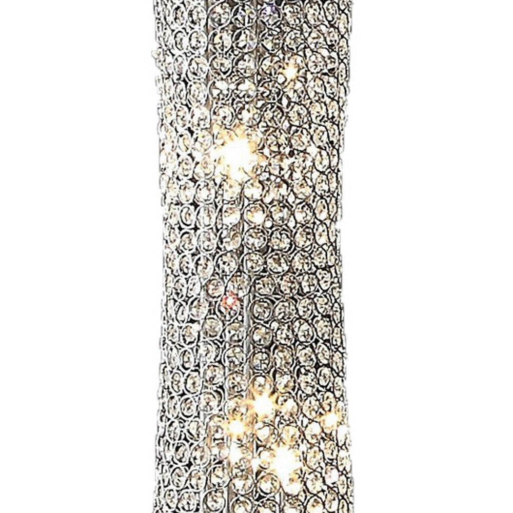 Wren 57 Inch Floor Lamp Crystal Base with Subtle Curve Metal Silver By Casagear Home BM308980