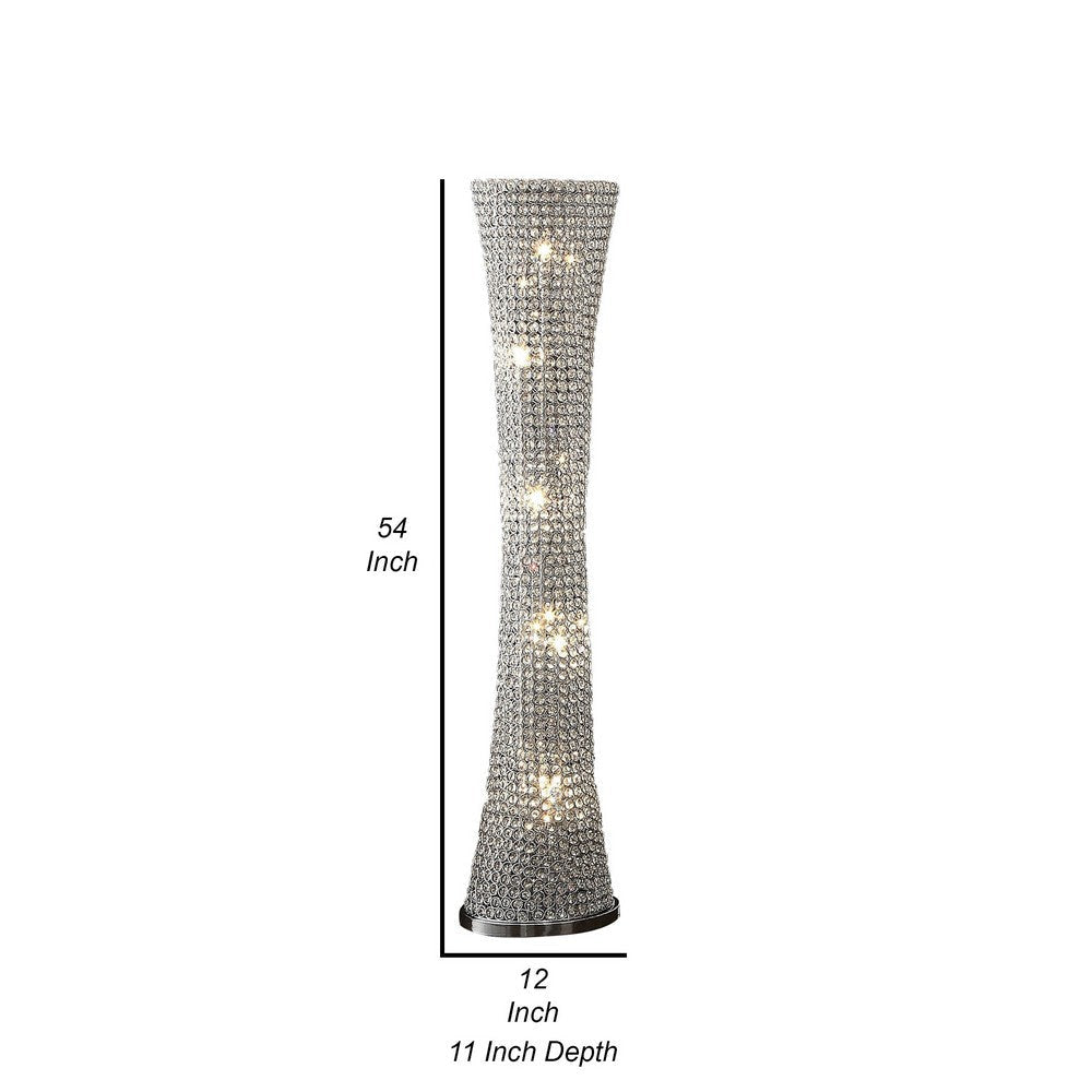 Wren 57 Inch Floor Lamp Crystal Base with Subtle Curve Metal Silver By Casagear Home BM308980