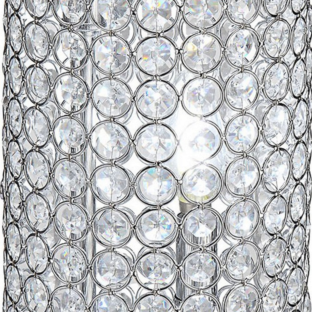 21 Inch Table Lamp Crystal Stand Open-Top Design Silver Finished Metal By Casagear Home BM308981