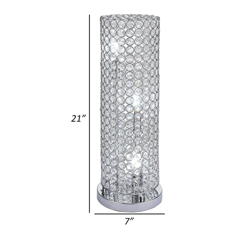 21 Inch Table Lamp Crystal Stand Open-Top Design Silver Finished Metal By Casagear Home BM308981