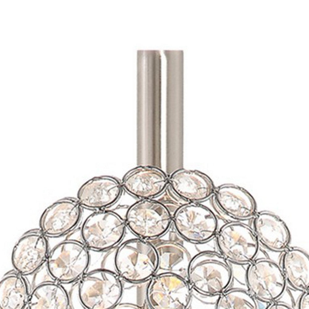 26 Inch Table Lamp with 3 Crystal Rounds Shades Sand Chrome Finished Metal By Casagear Home BM308982