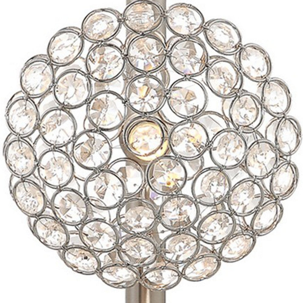 26 Inch Table Lamp with 3 Crystal Rounds Shades Sand Chrome Finished Metal By Casagear Home BM308982