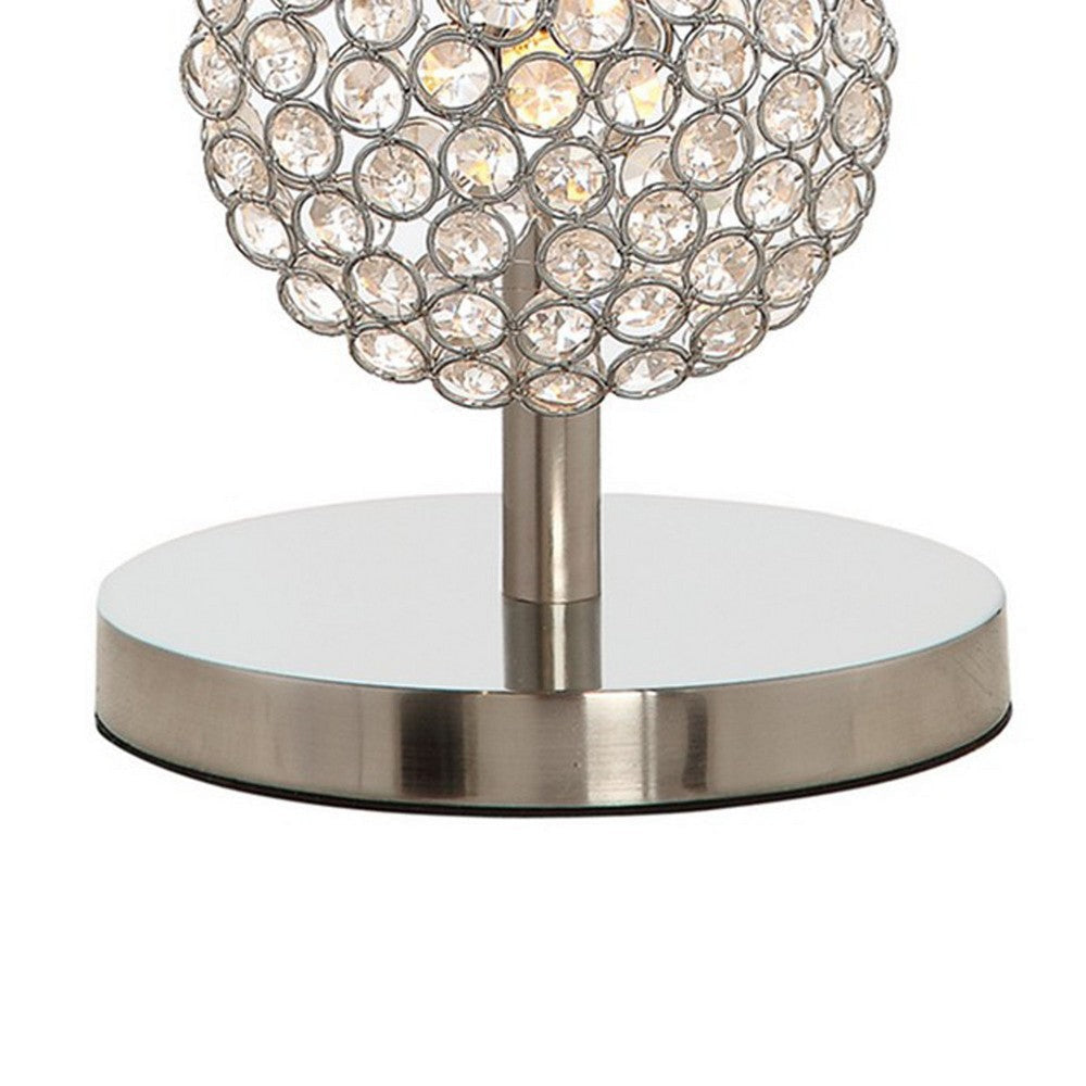 26 Inch Table Lamp with 3 Crystal Rounds Shades Sand Chrome Finished Metal By Casagear Home BM308982