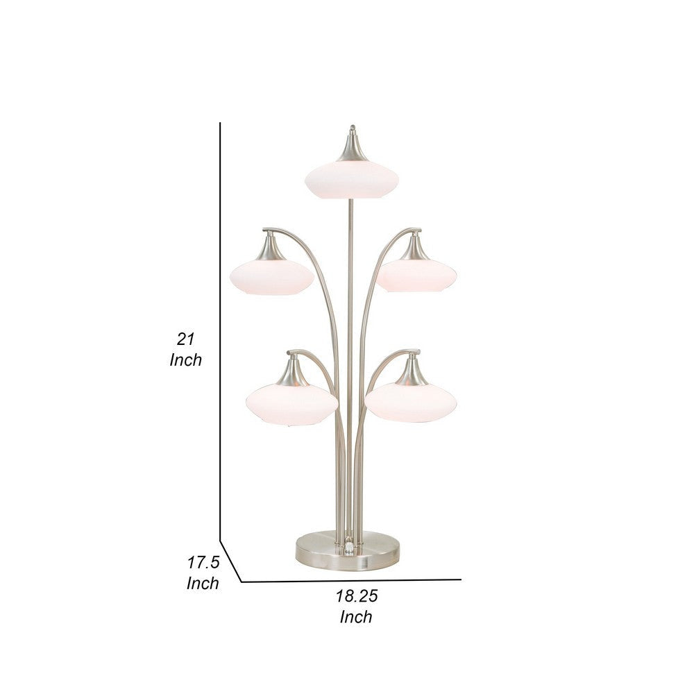 31 Inch Table Lamp 5 Dome Shape Shades Glass Sand Chrome Finished Metal By Casagear Home BM308984