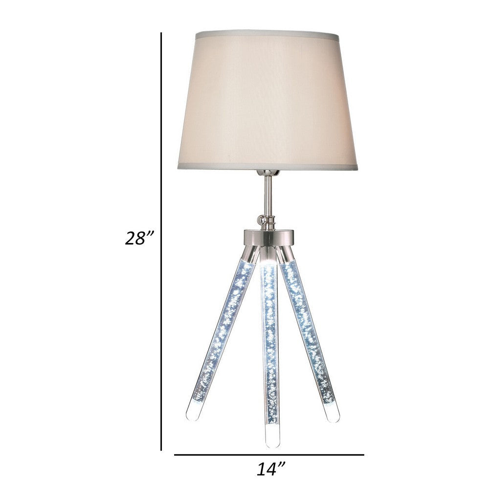 28 Inch Table Lamp LED Tripod Base Acrylic and Sand Chrome Finished Metal By Casagear Home BM308985