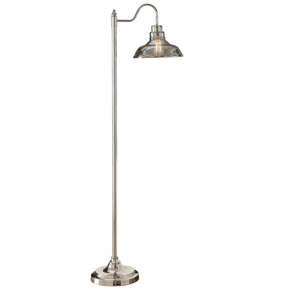 62 Inch Floor Lamp, Classic Style Dome Glass Shade, Silver Metal Base By Casagear Home