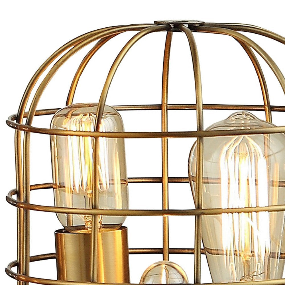 16 Inch Table Lamp Vintage Caged Dome Shade Metal Frame Classic Gold By Casagear Home BM308989