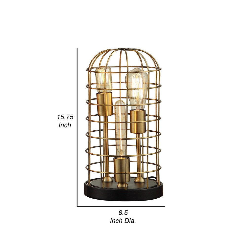 16 Inch Table Lamp Vintage Caged Dome Shade Metal Frame Classic Gold By Casagear Home BM308989