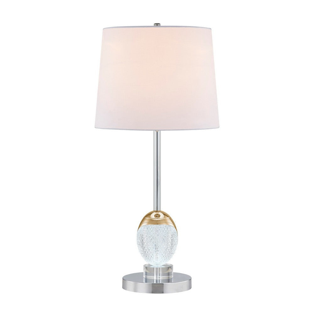 27 Inch Table Lamp, Tapered Drum Fabric Shade, Modern Metal Base, Silver By Casagear Home