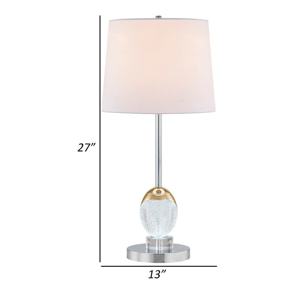 27 Inch Table Lamp Tapered Drum Fabric Shade Modern Metal Base Silver By Casagear Home BM308992