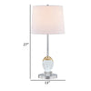 27 Inch Table Lamp Tapered Drum Fabric Shade Modern Metal Base Silver By Casagear Home BM308992