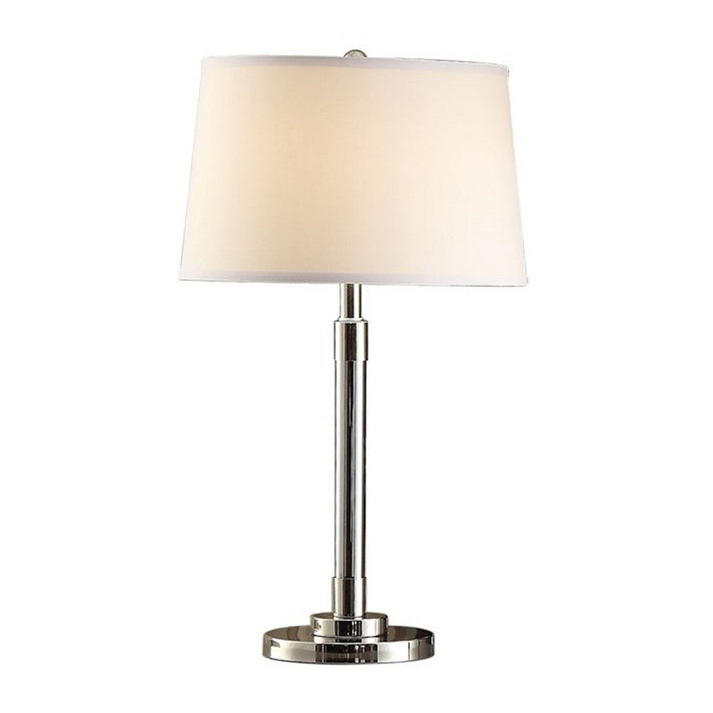 28 Inch Table Lamp Set of 2, Empire Fabric Shade, Modern Nickel Base By Casagear Home