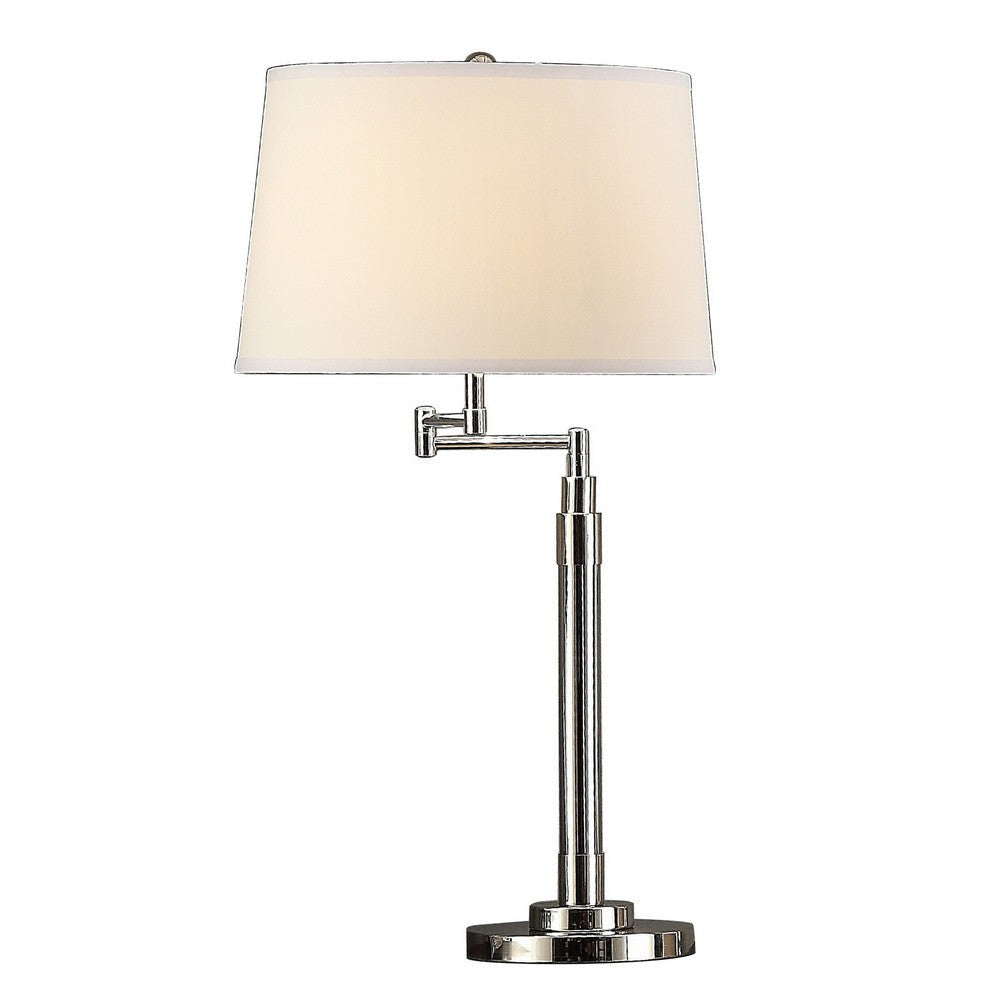 31 Inch Table Lamp Set of 2, Empire Fabric Shade, Modern Nickel Base By Casagear Home