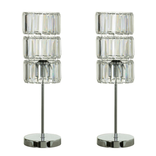 13 Inch Table Lamp Set of 2, Drum Acrylic Shade, Modern Chrome Base By Casagear Home