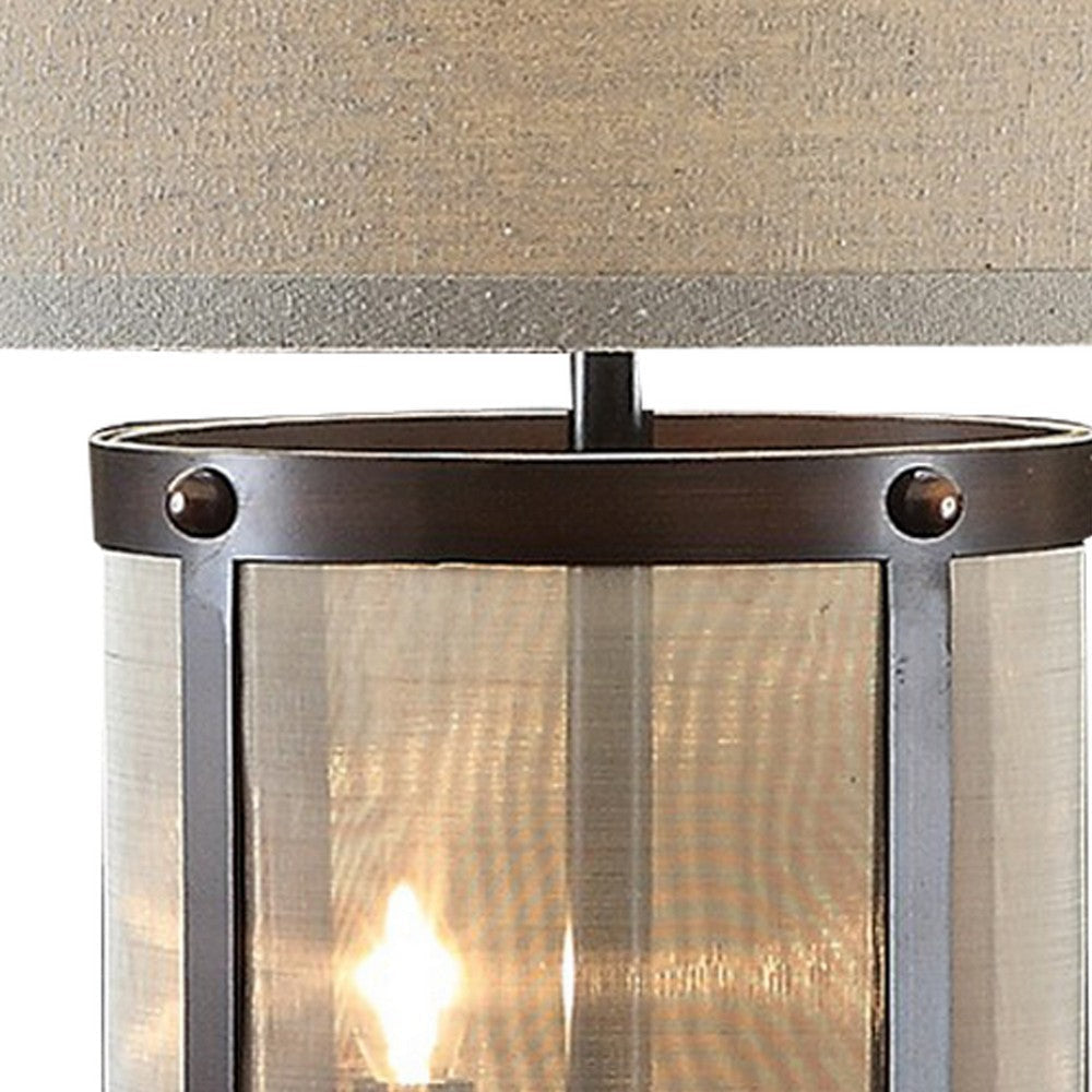 31 Inch Table Lamp Classic Drum Fabric Shade Modern Metal Base Bronze By Casagear Home BM308997