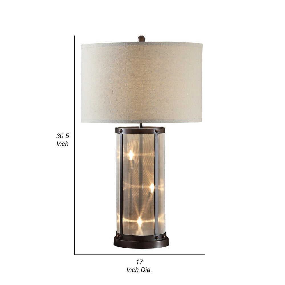 31 Inch Table Lamp Classic Drum Fabric Shade Modern Metal Base Bronze By Casagear Home BM308997