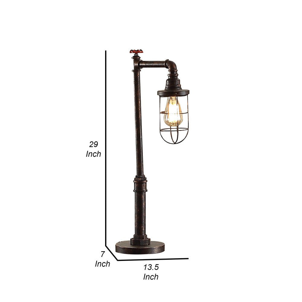 29 Inch Table Lamp Dome Shade Industrial Pipe Design Rustic Bronze By Casagear Home BM308998