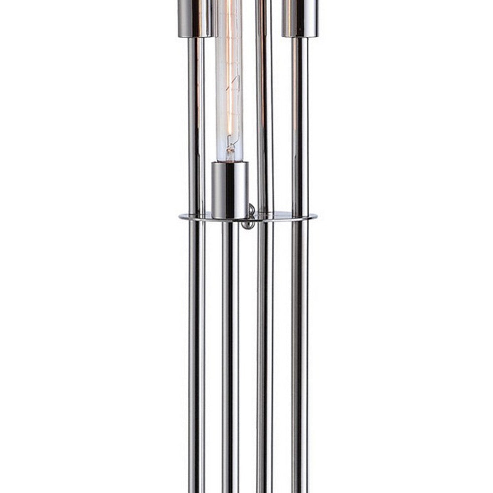 59 Inch Floor Lamp 4 LED Lights Metal Round Base Glossy Nickel Finish By Casagear Home BM309000