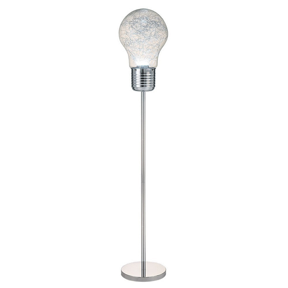 Zoom 66 Inch Floor Lamp, Globe Glass Shade in a Bulb Design, Silver By Casagear Home