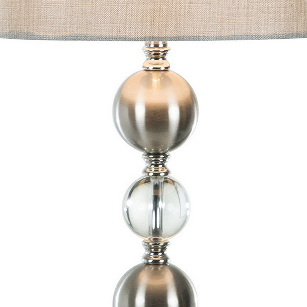 32 Inch Table Lamp Set of 2 Drum Fabric Shade Nickel Pedestal Base By Casagear Home BM309013