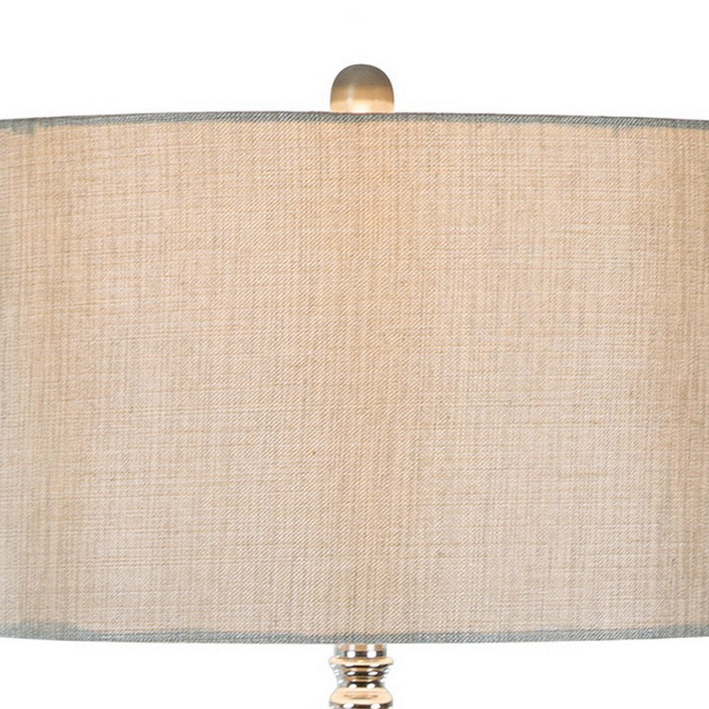 32 Inch Table Lamp Set of 2 Drum Fabric Shade Nickel Pedestal Base By Casagear Home BM309013